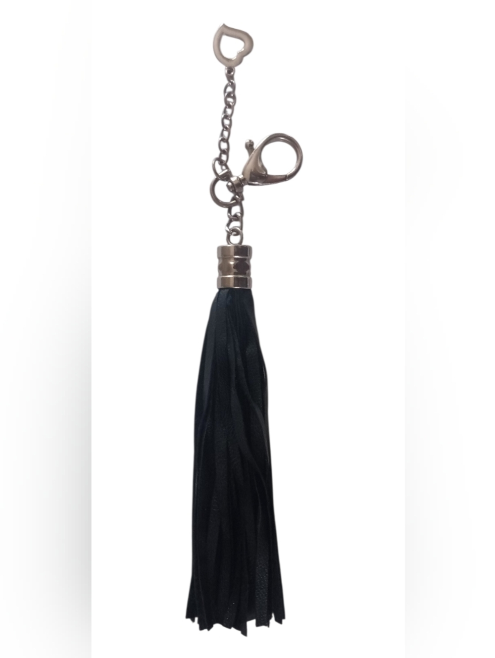 Black Leather Tassel Keychain With Chain And Charm